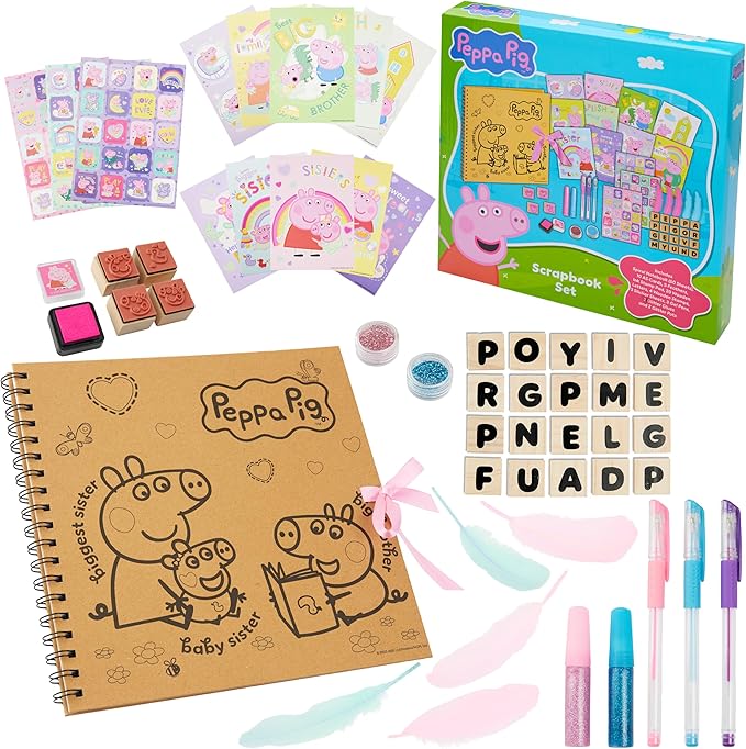 Peppa Pig Scrapbook Set for Kids, Arts and Crafts Activity Set with Stamps Glitter Pens, Scrapbook Supplies Sticker Book Craft Kit, Gifts for Girls