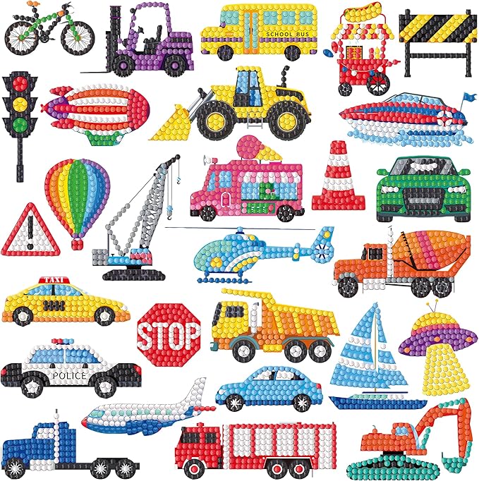 Labeol Diamond Art Kits for Kids Boys and Girls Ages 6-8-10-12 Easy to DIY Creative Diamond Art Sticker Craft by Numbers Kits for Kids and Adult Beginners (Transportation)