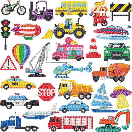Labeol Diamond Art Kits for Kids Boys and Girls Ages 6-8-10-12 Easy to DIY Creative Diamond Art Sticker Craft by Numbers Kits for Kids and Adult Beginners (Transportation)