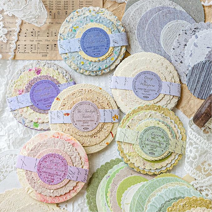 300Pcs Scrapbook Supplies Kit, Round Edge Colorful Textured Embossed Rice Decoupage Paper for Scrapbooking, Junk Journaling, Card Making, Mixed Media Collage, Vibrant DIY Decorative Materials Gift Set