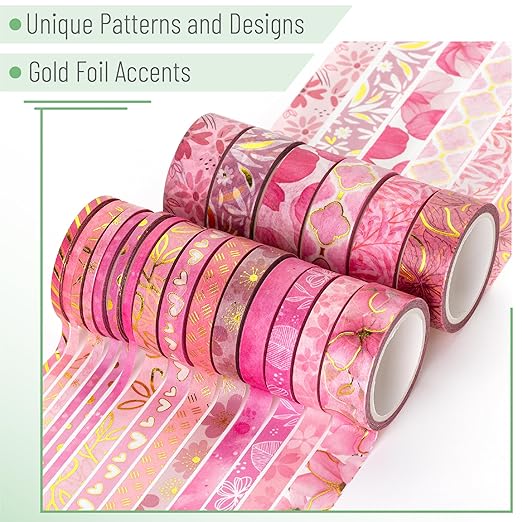 Mr. Pen- Washi Tape Set, 21 Rolls, Floral Pink, Decorative Tape with Measure Tape, Scrapbook Washi Tape for Journaling, Craft Tape, Mother's Day