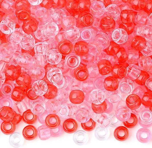 1000Pcs Valentine's Day Pony Beads Pink Red White Bracelets Crafts 6x9mm Bulk Plastic Pony Valentine Beads for Jewelry Making Party Party DIY Crafts Necklace Keychain Romantic Accessories