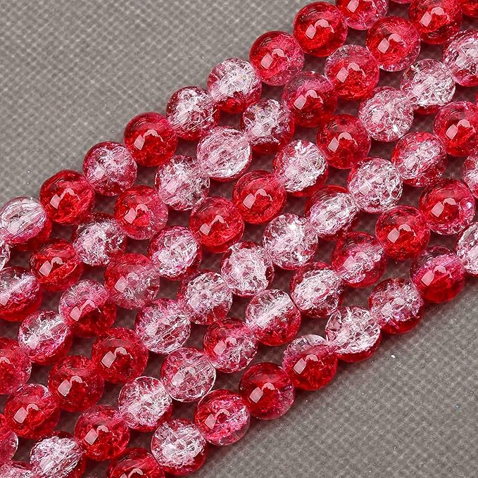 80PCs 10mm Red Crackle Glass Beads Bulk, Round Smooth Hole Glass Crystal Beads for Jewelry Making, DIY Bracelets, Necklaces, Bag Charms, Keychains and Craft Projects