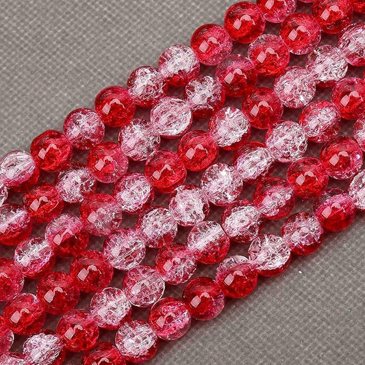 80PCs 10mm Red Crackle Glass Beads Bulk, Round Smooth Hole Glass Crystal Beads for Jewelry Making, DIY Bracelets, Necklaces, Bag Charms, Keychains and Craft Projects