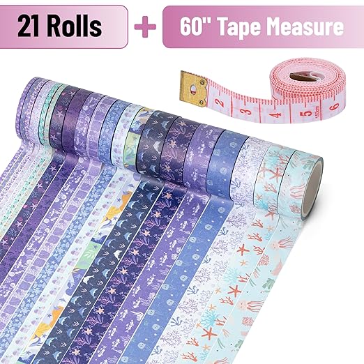Mr. Pen- Washi Tape Set, 21 Rolls, 5 Yards/Roll, Assorted Sizes, Tide & Bloom Design, Washi Tape for Journaling