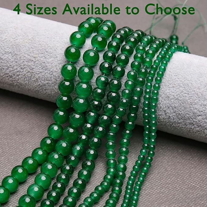 300PCs 6mm Deep Green Jade Glass Beads Bulk, Round Smooth Hole Glass Crystal Beads for Jewelry Making, DIY Bracelets, Necklaces, Bag Charms, Keychains and Craft Projects