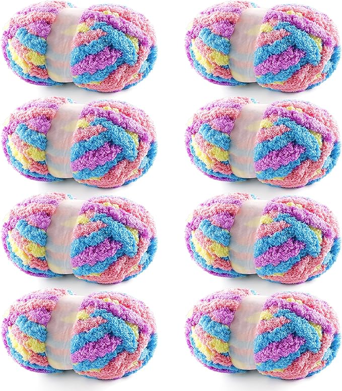 8 Pack Chunky Yarn for Hand Knitting - Chunky Chenille Blanket Yarn for Crocheting - Jumbo Fluffy Yarn for Crochet - Super Bulky Yarn 25 yds 7.7 oz Each Skein (Macaroon)