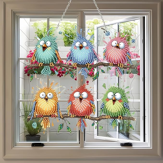 5D Diamond Art Hanging Kit for Adult,Special Shaped Rhinestone,Double Sided DIY Acrylic Diamond Art Painting Window Pendants Home Garden Wall Hanging Kits Hanging Ornament (Bird)