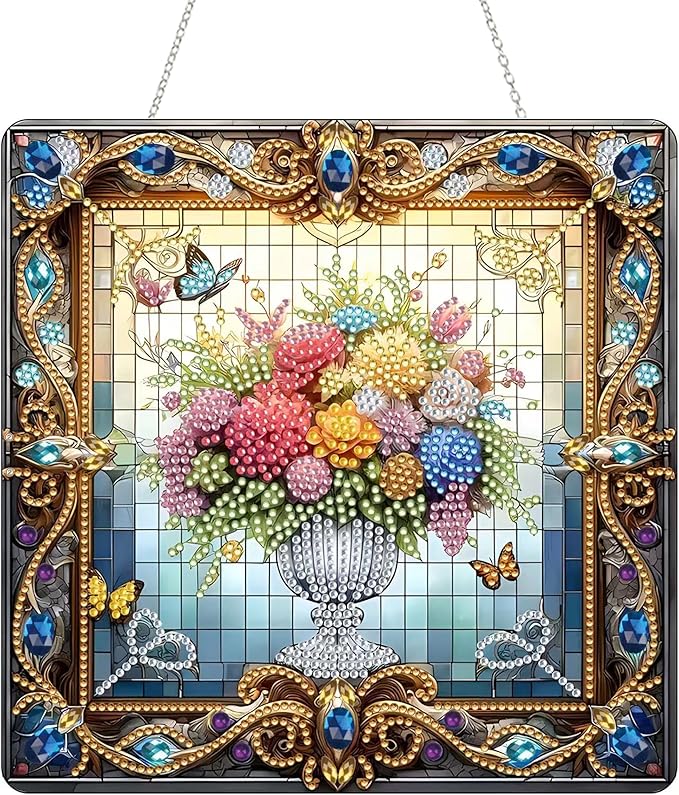 Diamond Art Kit for Adult, Special Shaped Rhinestone, DIY Acrylic Painting Window Pendants, Home Garden Wall Hanging Ornament, Double Sided (Flower-1)