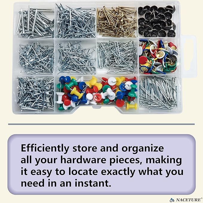 1000 Pcs Wall Nail Assortment Kit - Includes Push Pins for Bulletin Board, Classic Nails, Retro-Style Nails, and Thumb Tacks - Perfect for Wall Hanging, Art Display, and Home DIY Projects