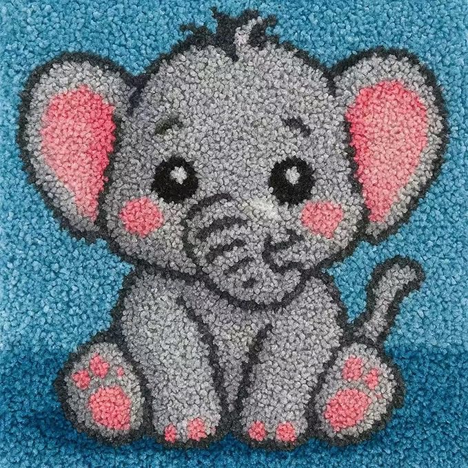 Latch Hook Kits for Kids Adults DIY Rug Tapestry Kits with Printed Canvas Embroidery Kits Festival Christmas Gifts Home Decoration (Elephants)
