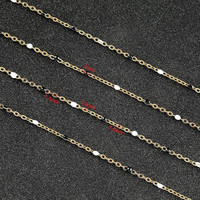 UMAOKANG 10 Meters White Black Enamel Bead Chain for Jewelry Making Gold Plated Stainless Steel Cable Chains for Necklace DIY