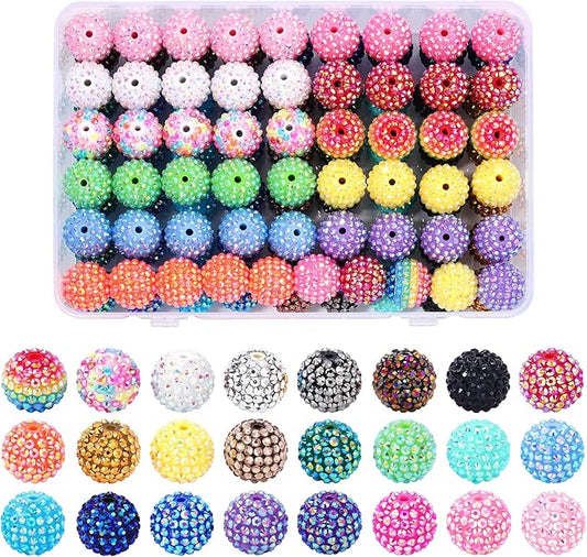120pcs 20mm Rhinestone Beads, 24 Colors Round Crystal Resin Rhinestone Disco Ball Chunky Bubblegum Beads for Pens, DIY Jewelry Making, Bracelets, Necklace