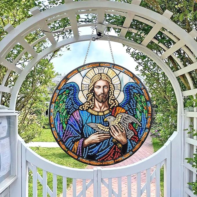 Wergund 5D DIY Jesus Diamond Art Hanging Kits, Hanging Diamond Art Religion, Acrylic Special Shaped Rhinestone, Window Hanging Pendants for Home Wall Garden Front Door Outdoor Decor Gift(Jesus)
