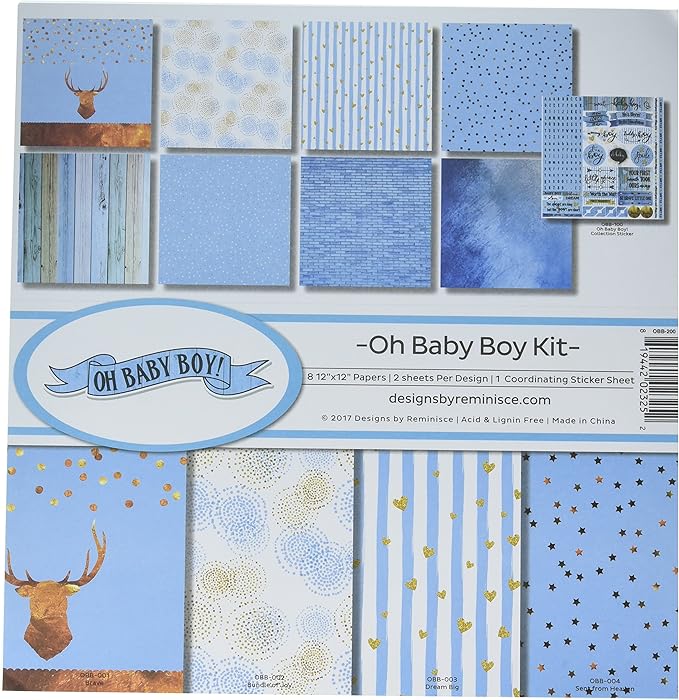 Reminisce (REMBC) Oh Baby Boy Scrapbook Collection Kit, Multicolor, 12x12 inches