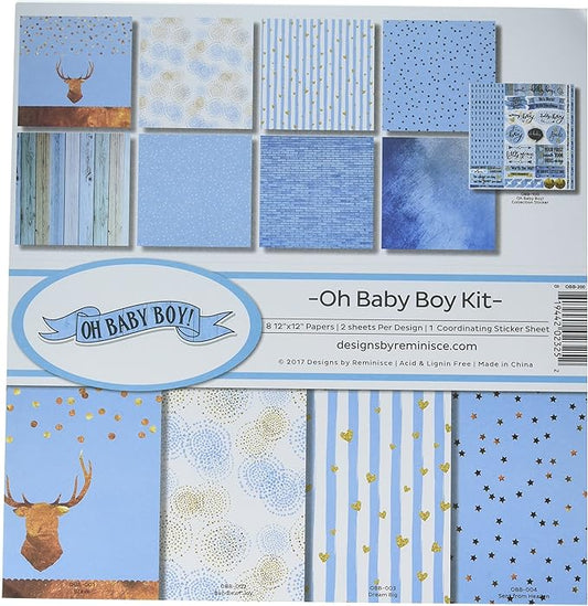 Reminisce (REMBC) Oh Baby Boy Scrapbook Collection Kit, Multicolor, 12x12 inches