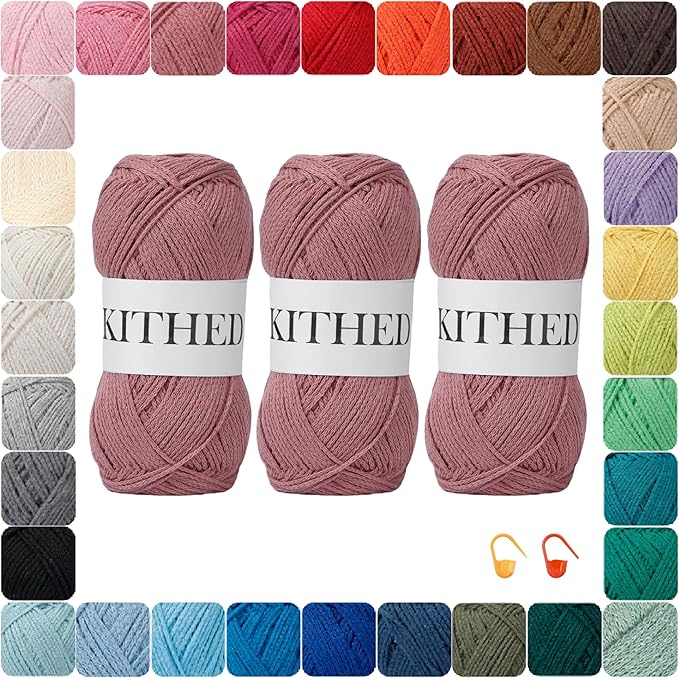 Cotton Chainette Yarn,4 Medium (Worsted)-10oz,3 Pack,Knitting Yarn for Beginners,Thicker for Crocheting and Knitting (31 Orchid Pink)