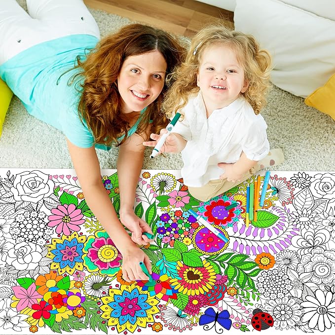 dvbonike jumbo mandala coloring poster giant flower diy drawing paper art blank banner 55.1 x 23.6 inch color-in table cover wall decoration school group activities for kids arts craft party suppiles