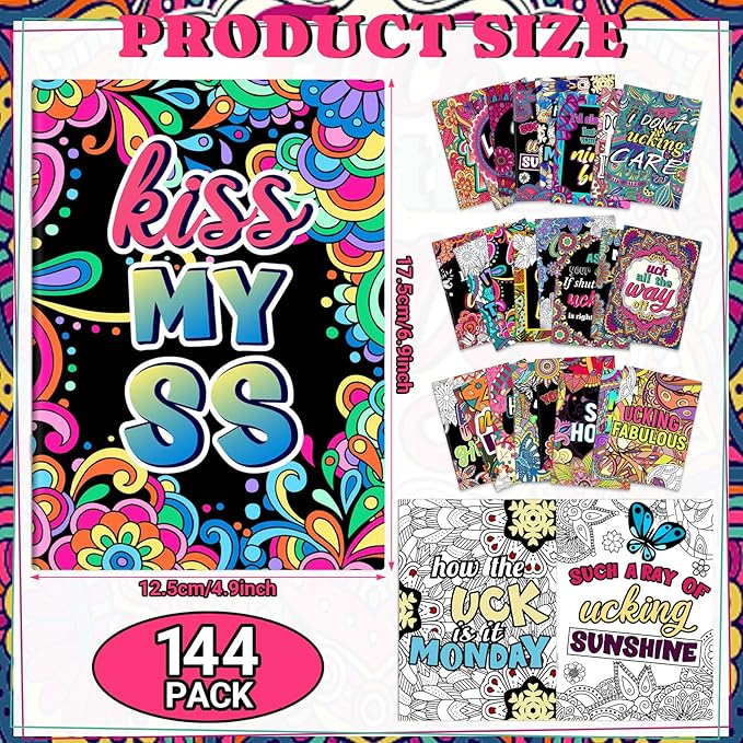 Liliful 144 Pcs Coloring Book Bulk for Adult DIY Art Stress Relief Drawing Book with Patterns, Goodie Bag Filler and Holiday Gifts