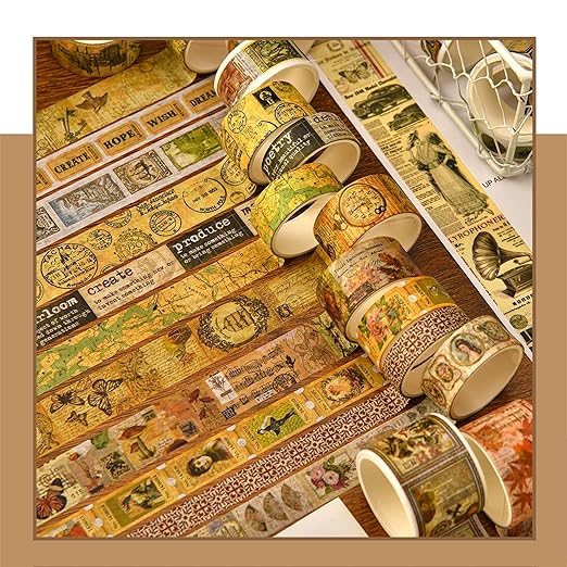 36 Rolls Vintage Washi Tape Pack Retro Arts Adhesive Tapes Wide Chronicle Decorative Masking Tape Sets for Craft, Kids, Scrapbook, DIY, Gift Wrapping (Duke Jorge)