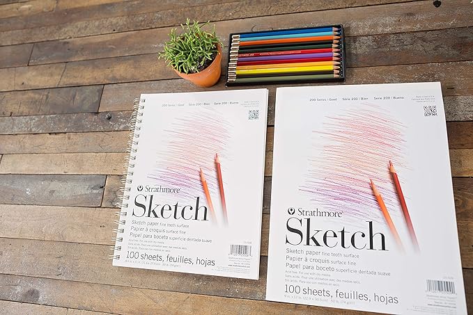 Strathmore 200 Series Sketchbook, Tape Bound Pad, 9x12 inches, 100 Sheets (50lb/74g) - Artist Paper for Adults and Students - Graphite, Charcoal, Pencil, Colored Pencil (Pack of 2)
