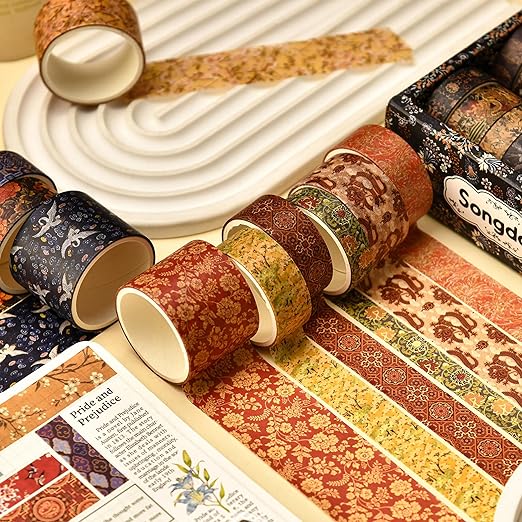 12 Rolls Chinoiserie Washi Tape Set Chinese Arts Adhesive Tapes Geometric Garden Decorative Masking Tape Sets for Craft, Kids, Scrapbook, DIY, Gift Wrapping (Moon Over The Borderlands)