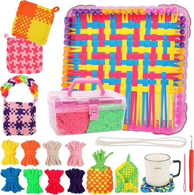 Weaving Loom Kit Toys Crafts Arts and Crafts for Girls Ages 6-8-12 Potholder Loops Toys for Girls and Adults - Knitting Loom Set Pot Holder Weaving Kits and Birthday Gifts for 7 9 10 11 Years Old
