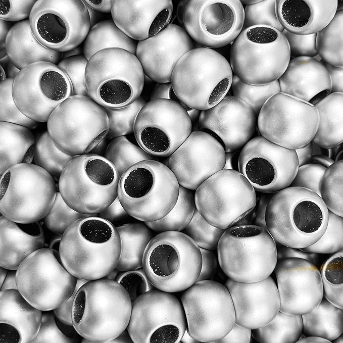 300 acrylic large hole beads for crafts 10mm x 12mm acrylic barrel beads with 5.7mm large hole, matte silver