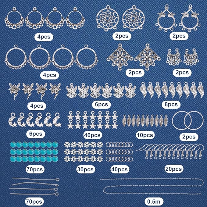SUNNYCLUE 1 Box DIY 10 Pairs Angel Fairy Charm Boho Style Chandelier Charms Earring Making Kit Feather Star Dream Catcher Pendants for Jewelry Making Kits Adult Women DIY Craft Beginner Supplies