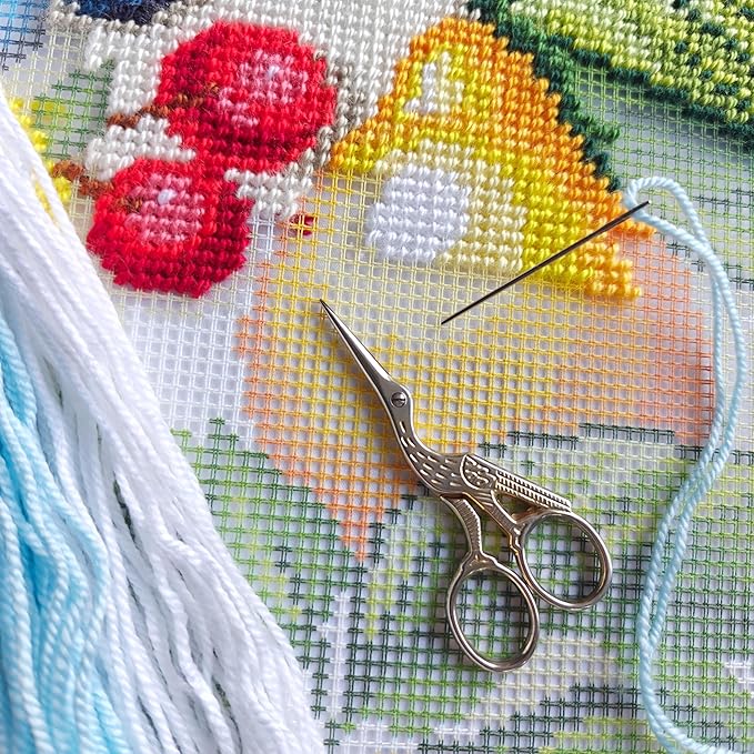 Brvsk Needlepoint Kit for Adults and Beginners — Fruity Fiesta 16″ × 16″ with Clear, Precise Printed Design on Cotton Canvas; Includes 2 Needles, Yarn, and Easy-Read Chart