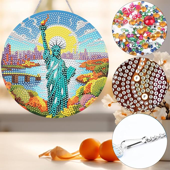 Bimkole Free Muse Diamond Art Hanging Kit for Adult, DIY 5D Diamond Art Statue Window Pendant, Acrylic Crystal Art Hanging Ornament Home Wall Garden Front Door Sign Outdoor Decor 7.8x7.8 Inch
