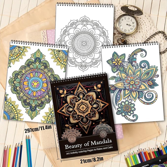 Mandala Coloring Book for Adults Relaxation Coloring Book for Women Spiral Bound Page Printed Single-Sided Thick Paper Gifts Arts and Crafts for Women to Relax 24 Mindfulness Coloring Mandala Pages