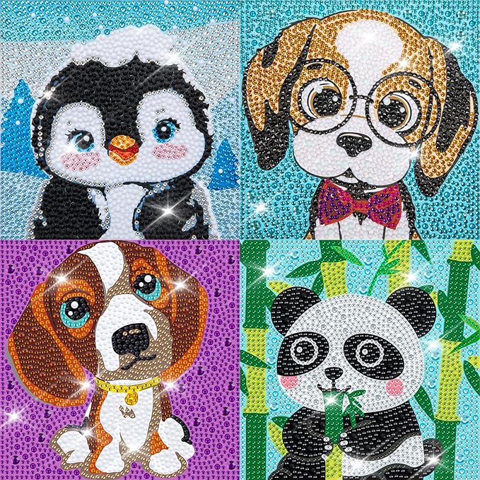 Labeol Diamond Art Kits for Kids Crafts for Girls Ages 6-8-10-12 Easy to DIY Creative Diamond Art Sticker Craft by Numbers Kits for Kids and Adult Beginners (4 Pack Classic)