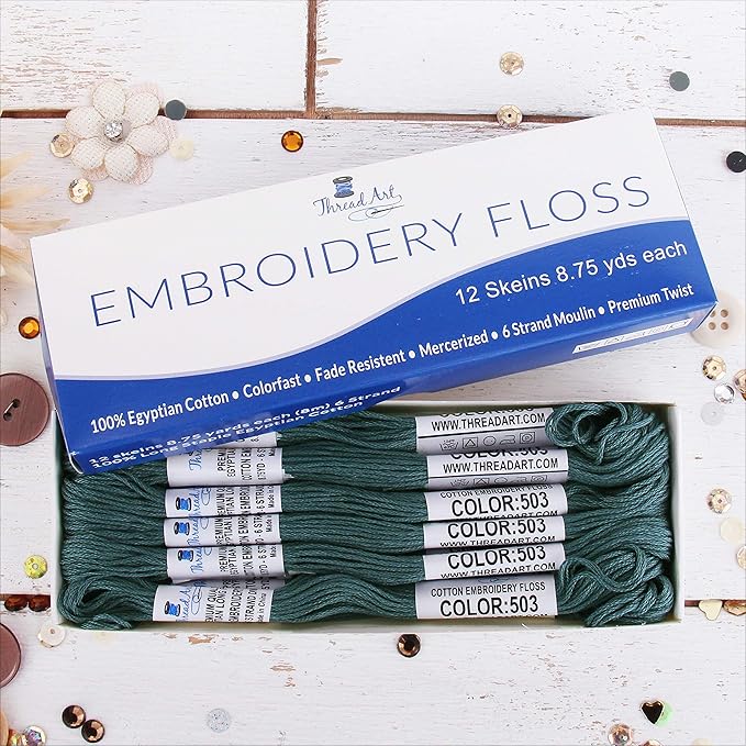 12 Skeins ThreadArt Premium Egyptian Long Fiber Cotton Embroidery Floss | Dark Antique Grey | 6 Strand Divisible Thread 8.75yds Each for Hand Embroidery, Friendship Bracelets, Cross Stitch and Crafts