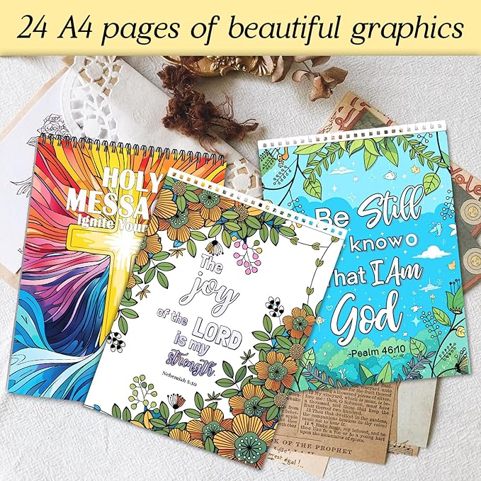 Bible Verse Coloring Book for Adults for Women with Bible Verses Page One Sided Design Spiral Bound Christian Coloring Book for Adults Relaxation 24 Colorful Coloring Pages Best Gifts for Women Men