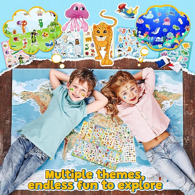 sinceroduct 64 sheets stickers for kids, 1800+pcs animal sticker, 16 animal themes water bottle stickers, scrapbooking party favors classroom for kids, children, teacher, parent