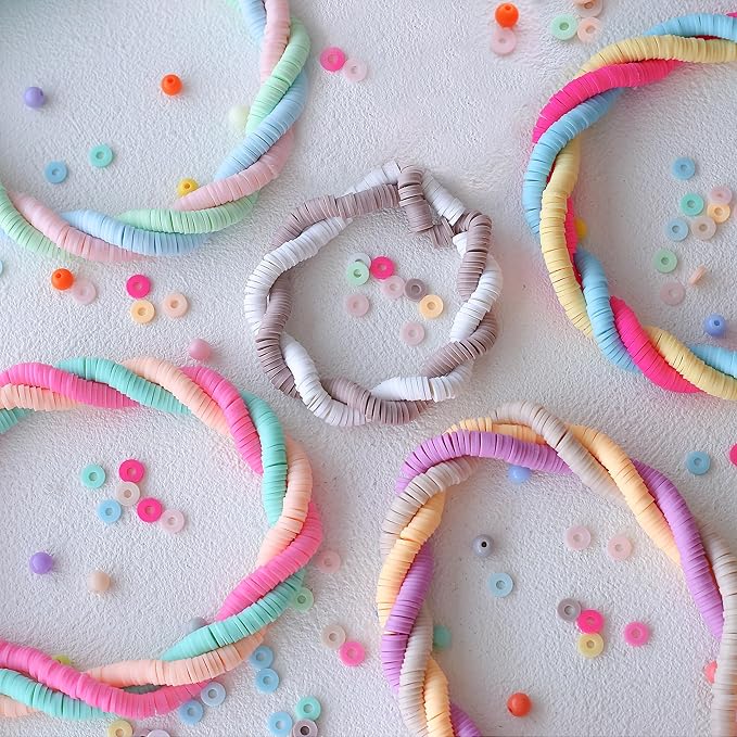 5000Pcs Clay Beads for Bracelets Making 14 Strands Polymer Clay Beads Disc Flat Heishi Beads Round Colorful Handmade Spacer Beads for Jewelry Making DIY Friendship Bracelet Necklace Earrings