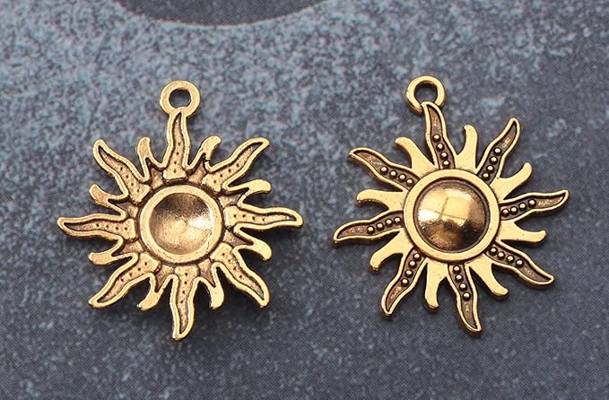 Ruwado 30 Pcs Sun Charms Metal Antique Gold Vintage Celestial Pendants Beads for Jewelry Making Kit Finding Supplies Bracelets Necklace Earring Key Chain DIY Crafting Project (Antique Gold)
