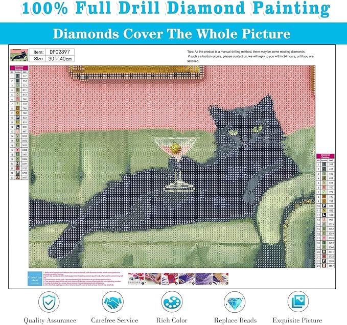 EIBEILI Diamond Art Kits for Adults, Vintage Cat Diamond Painting Art for Beginner DIY Round 5D Paint with Diamonds Pictures Gem Full Drill Diamond Dots Crystal Kits for Home Wall Decor Gifts 12x16in