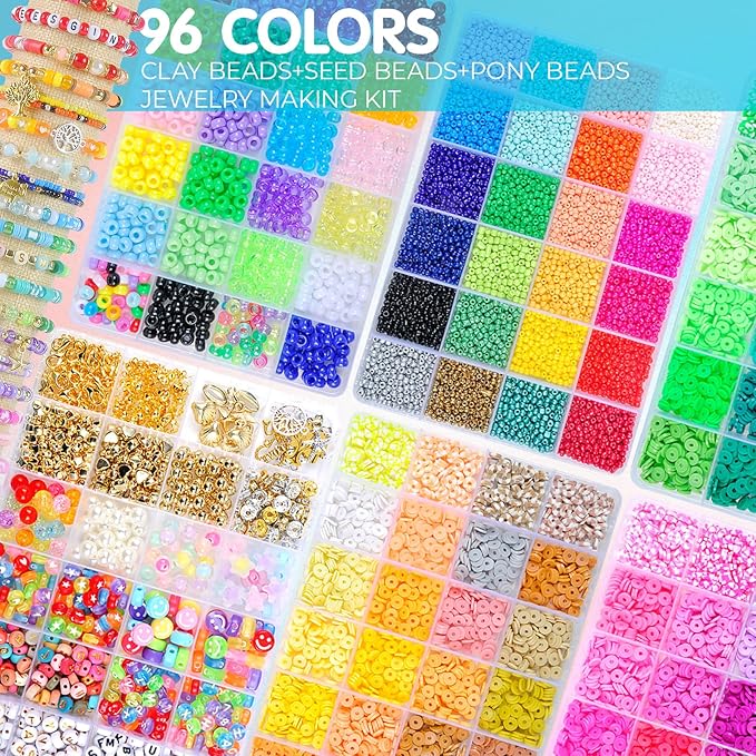 OCCALONG 6 Box Set Friendship Bracelet Making Kit - 13000 Pcs, DIY Jewelry Making Set - Includes Clay, Seed, Pony Beads, Charms, and String