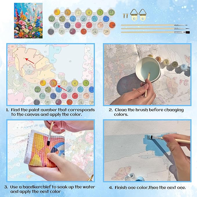 NPCSWXQ Wild Flowers Paint By Numbers Kit for Adults Beginners, Floral Adult Paint by Number Kits On Canvas, DIY Acrylic Painting Crafts Number Artist Paint Kit for Home Wall Decor Gifts 16x20Inch
