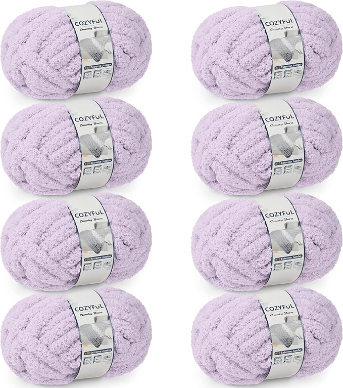 Chunky Yarn for Hand Knitting - #10 Chunky Chenille Yarn, Jumbo Big Thick Chunky Yarns for Crocheting, Super Bulky Chunky Knit Blanket Yarns, 8 Skein (25 yds 8 oz Each Skein), Lavender Fog