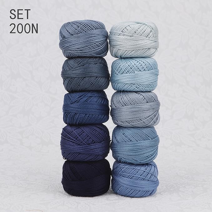 Size 8 Double Mercerized Egyptian Long Staple Cotton Pearl Thread Ball 5 Grams Rainbow Color Embroidery Thread 10 Colors per Box for Crochet Hardanger Cross Stitch Hand Embroidery (Set N)