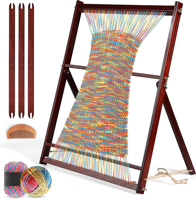 Baraboo Hardwood Weaving Loom Kit for Adults – Adjustable 25.2 x 19.3 Inch Wooden Frame Weaving Kit with Shuttle, Comb & Heddle Bar – 15 Piece Loom Set for Beginners & Professionals