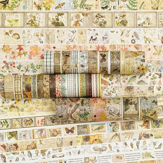 36 Rolls Vintage Washi Tape Pack Retro Arts Adhesive Tapes Wide Chronicle Decorative Masking Tape Sets for Craft, Kids, Scrapbook, DIY, Gift Wrapping (Soul Songs)
