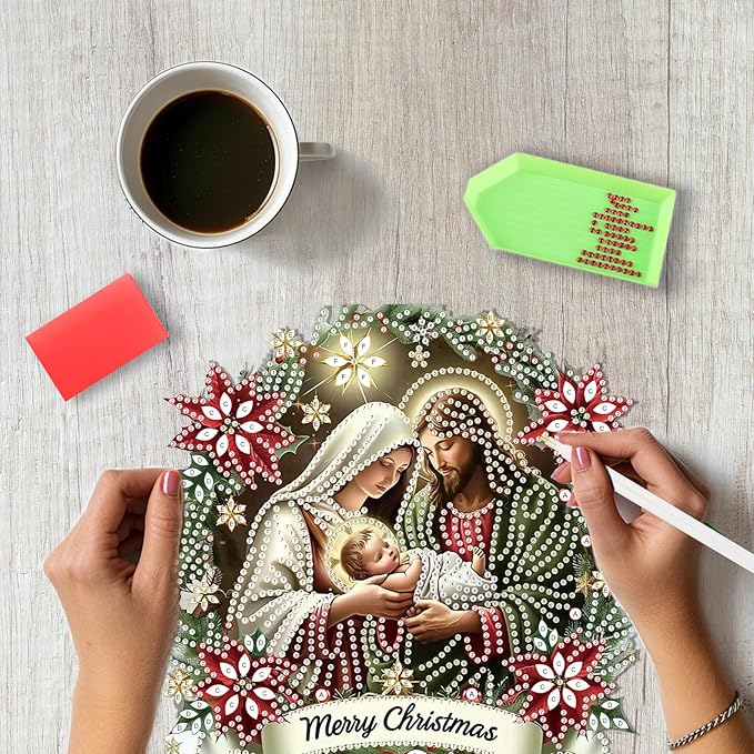 SENQAO Jesus Diamond Art Hanging Kits for Adults Kids, Christmas Diamond Art Suncatchers, 5D Special Shape Diamond Painting Pendant Window Ornament Gifts for Home Garden Door Wall Decor