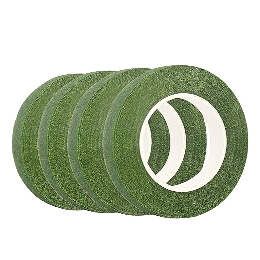 DECORA 4 Rolls 1/2" by 120 Yard Dark Green Floral Tape for Stem Wrap DIY Floral Craft and Arrangement Supply