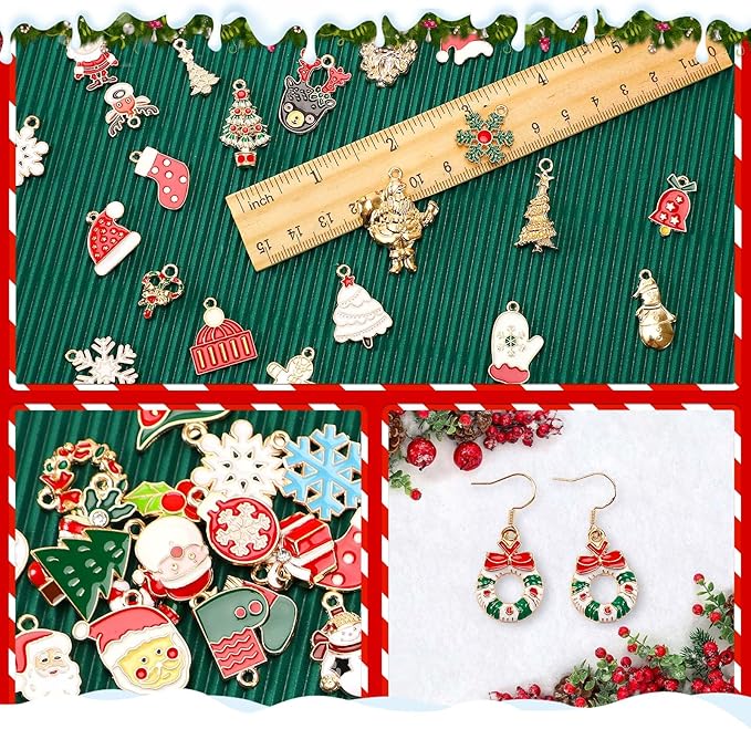 SANNIX 350Pcs Christmas Charms for Jewelry Making, Gold Enamel Charms Christmas Charm Pendants for DIY Crafts Bracelets Necklace Earrings Craft Supplies