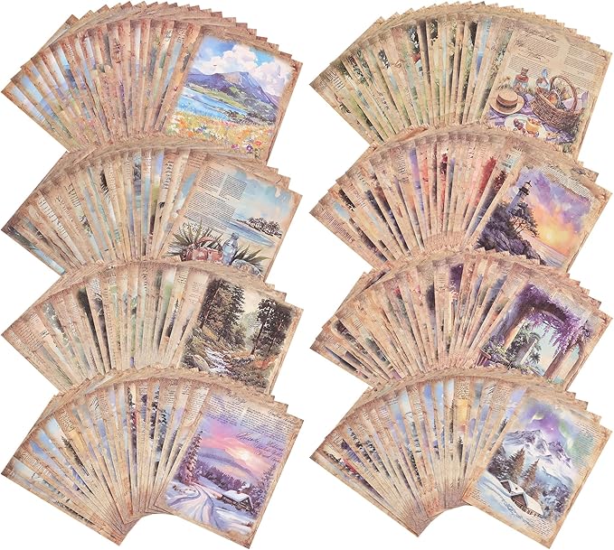 160 Sheets Vintage Scrapbook Paper Set - 8 Nature Impressions Themed Aesthetic Natural Scenery Patterns, Journaling Scrapbooking Supplies Craft Decoupage Papers Kit, for Junk Journals Collage Making