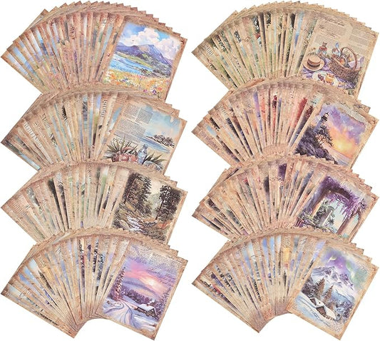 160 Sheets Vintage Scrapbook Paper Set - 8 Nature Impressions Themed Aesthetic Natural Scenery Patterns, Journaling Scrapbooking Supplies Craft Decoupage Papers Kit, for Junk Journals Collage Making